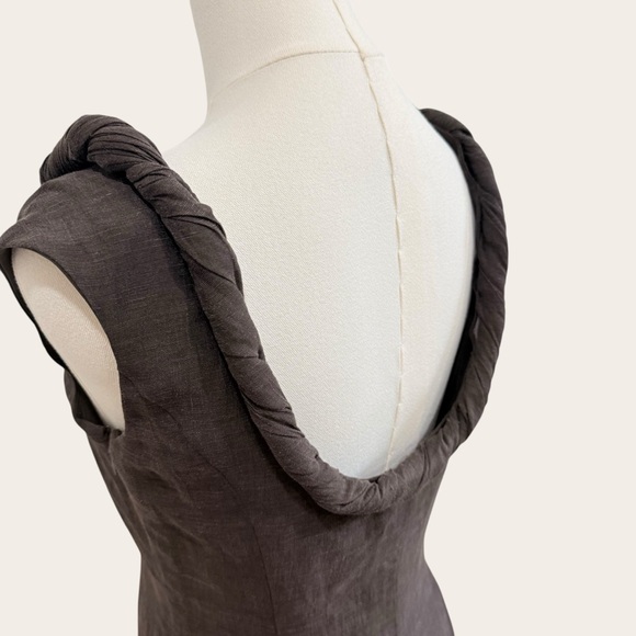 Antonio Melani M.G. Style Margery Brown Linen Blend Scoop Neck A-Line Maxi Dress - Picture 9 of 16